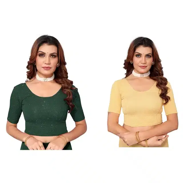 Half Sleeves Stitched Blouse for Women, Pack of 2 (Multicolor, 34)