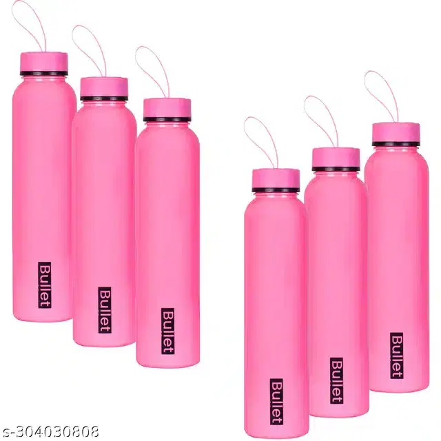 Plastic Water Bottles Set, Pack of 6, Pink, 1000 ml