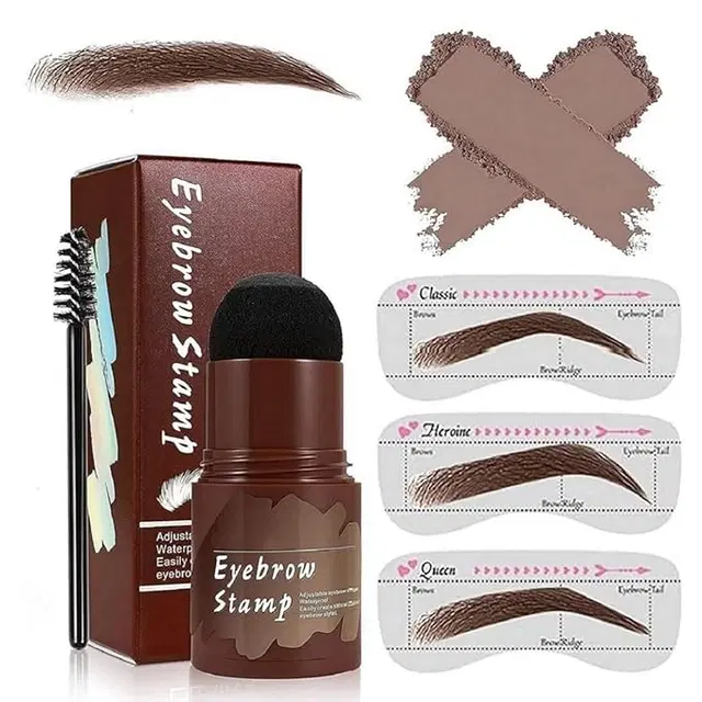 Brow Define Kit - Eyebrow Stamp With Dual Brushes & 3 Shaping Stencils, Dark Brown, Pack Of 1