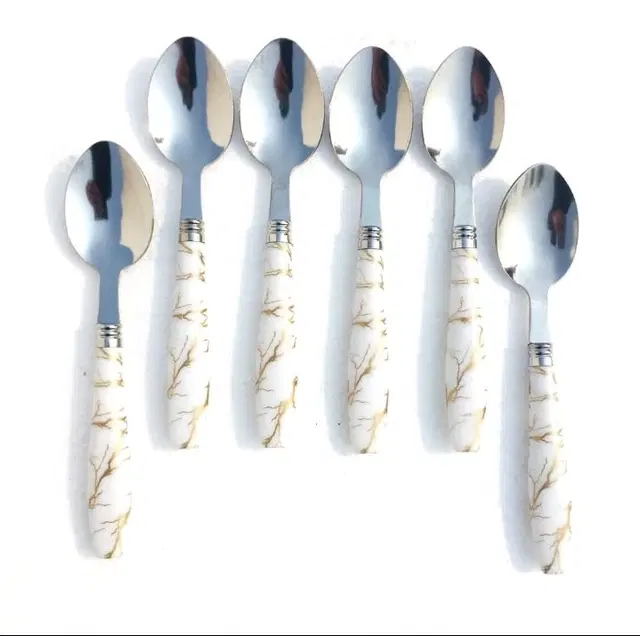 Stainless Steel Spoons, White & Silver, Pack of 6