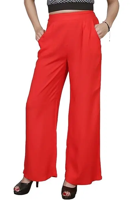 Rayon Regular Fit Palazzo for Women (Red, XXL)