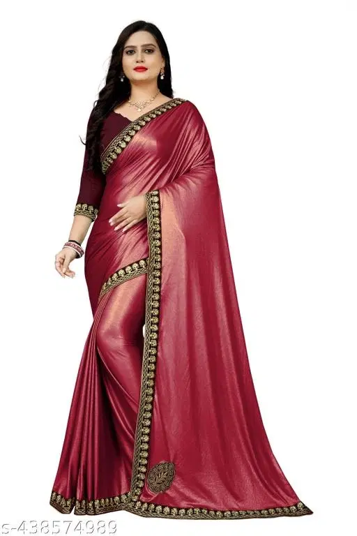 Lycra Embellished Saree For Women, Maroon