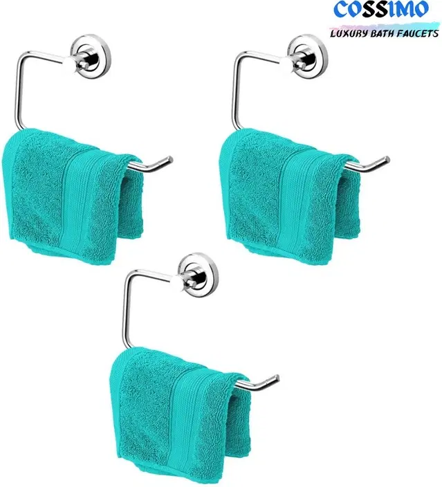 Stainless Steel Multipurpose Towel Ring with Wall Flange, Silver, Set of 3