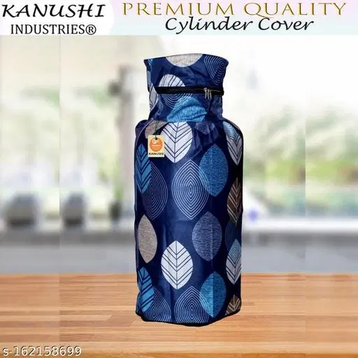 KANUSHI Industries® Lpg Gas Cylinder Cover (3 Layered Heavy Quilted Cotton Material)(CYL-LONG LEAVES-BLUE-01)