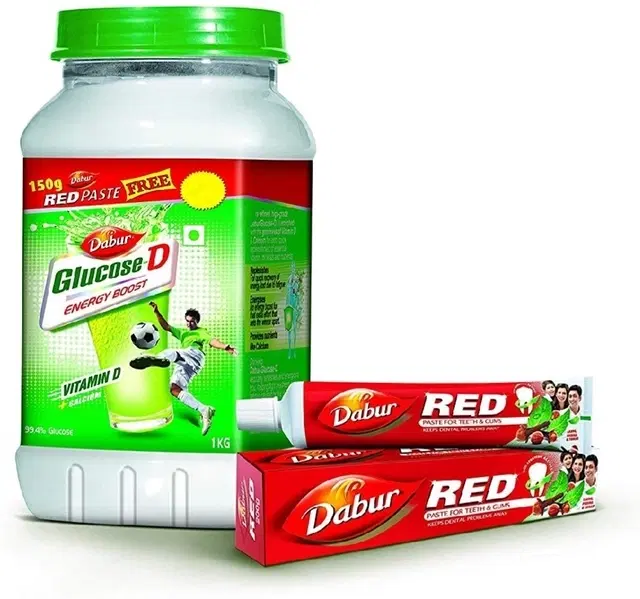 Dabur Glucose-D Instant Energy Drink Powder 1 Kg + Dabur Red Paste 150 g Free