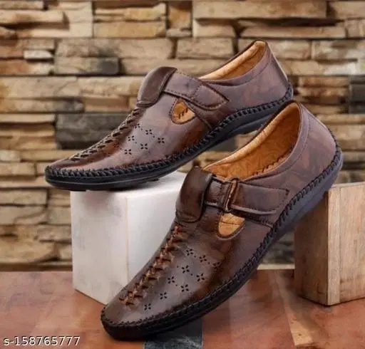 Artificial Leather Sandals for Men (Brown, 6)