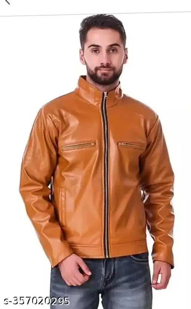 PU Jacket for Men (Beige, M)