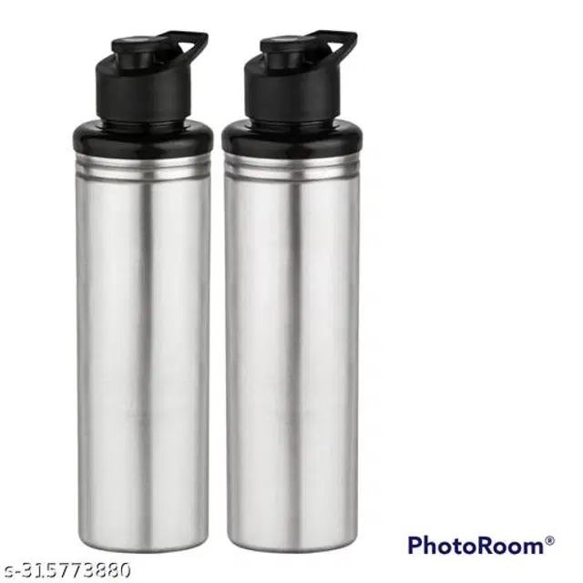 Stainless Steel Sports Water Bottles, Pack of 2, Silver, 1000 ml