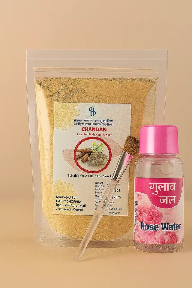 Chandan Powder Face Pack With Gulab Jal & Applying Brush (200 g) (Pack Of 3)