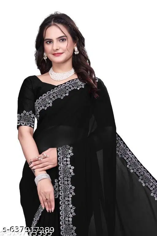 Georgette Saree for Women, Black (5.5 M)