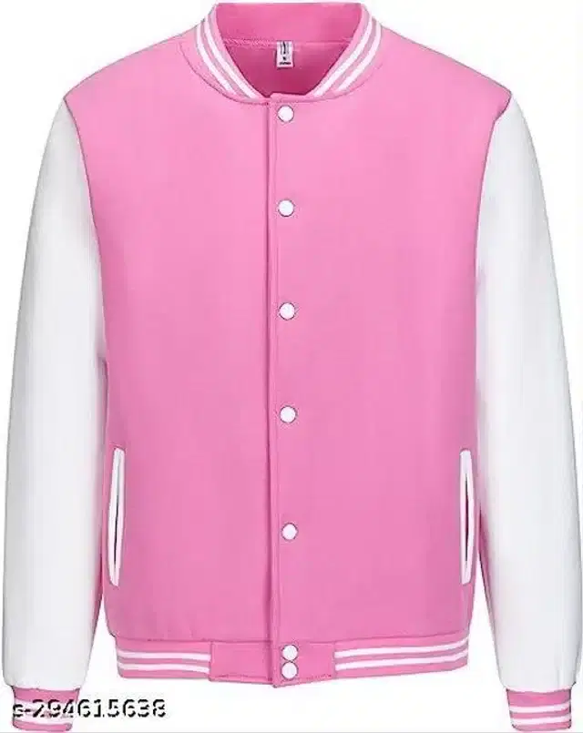 Full Sleeves Jacket for Men (Pink & White, M)