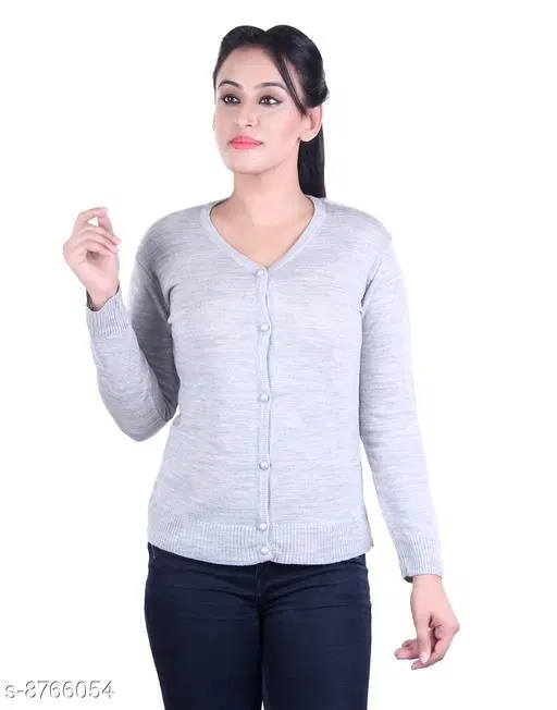 Acrylic Solid Sweater for Women (Grey, M)