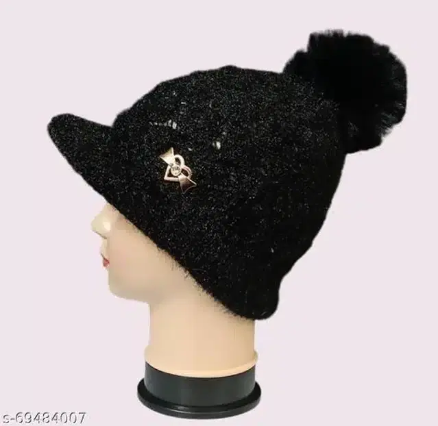Woolen Cap for Women (Black)