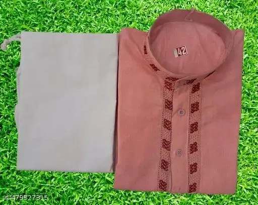 Solid Show Button Kurta Set for Men (M)