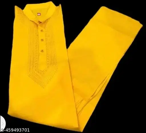 Cotton Solid Kurta for Men, Yellow (L)