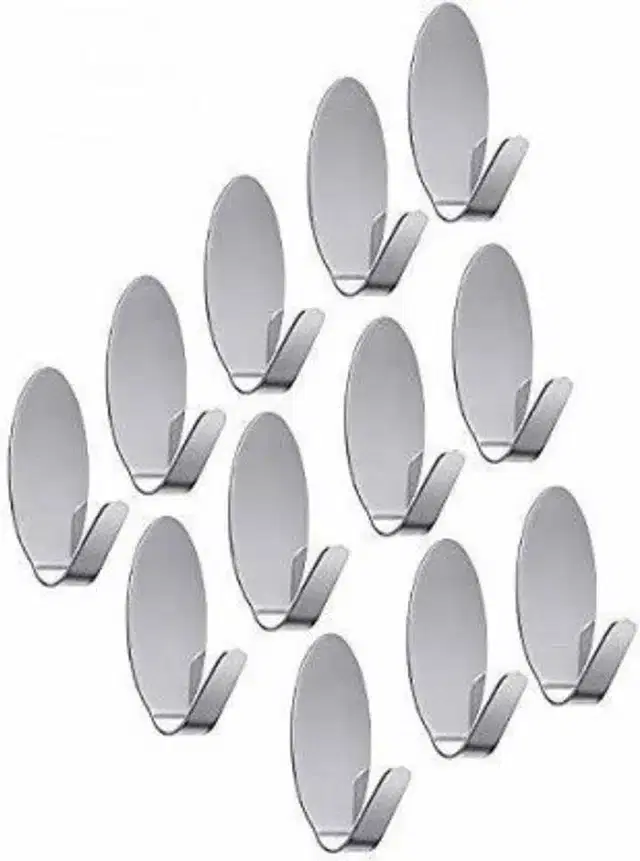 Stainless Steel Self Adhesive Wall Hooks, Steel, Pack of 12