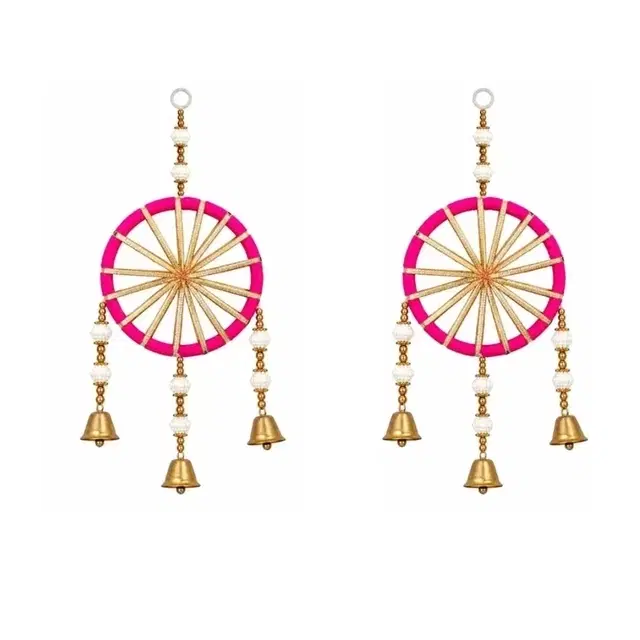 Rajasthani Gota Chakri Door Hanging With Latkan & Bells, Pack of 2