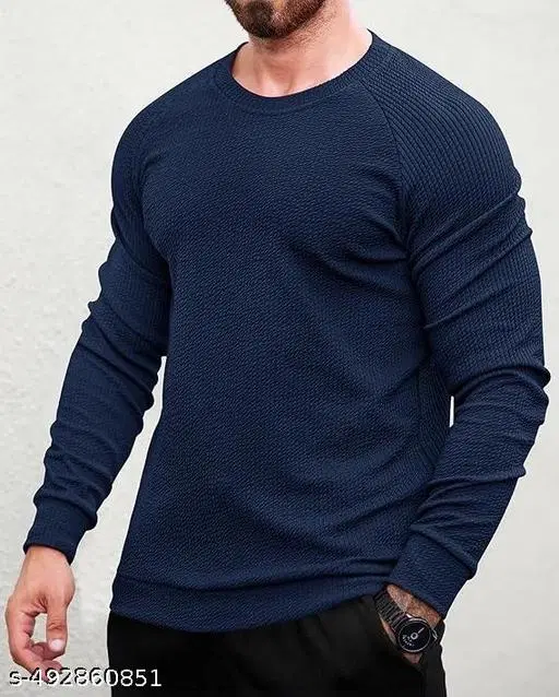 Poly Cotton Round Neck T-shirt For Men, Navy (S)