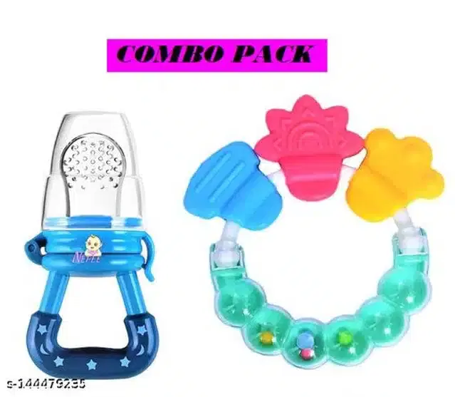 Silicone Nibbler with Rattle Toy for Infants, Multicolor, Set of 2