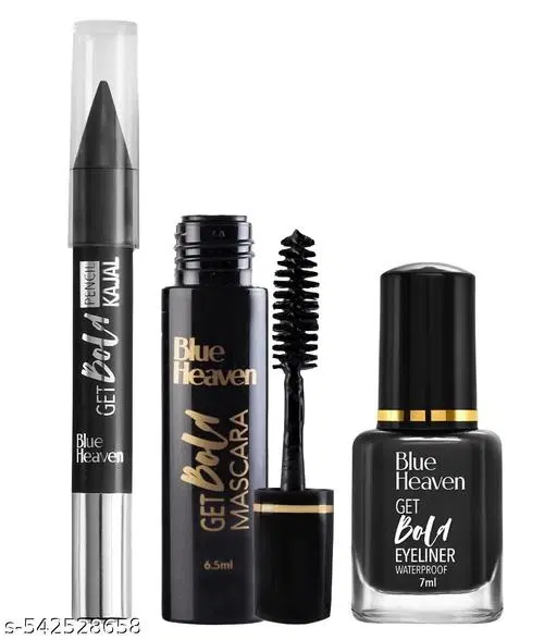 Blue Heaven Get Bold Eyeliner 7 ml + Mascara 6.5 ml + Kajal Pencil 3.2 g Balck (Set Of 3)