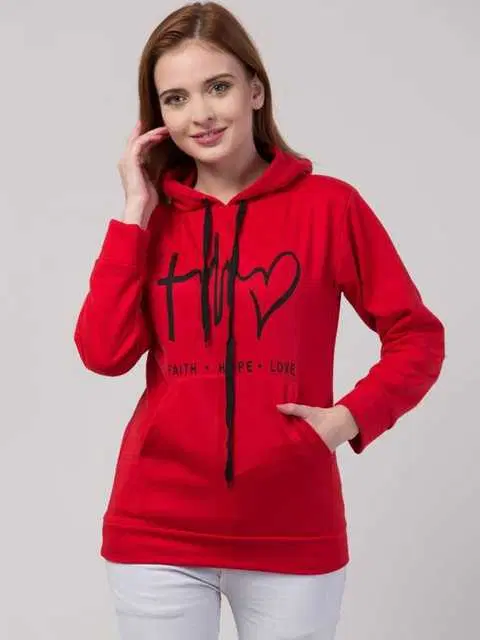 Fancy Cotton Full Sleeves Hoodie For Women (Red, M) (R-10)