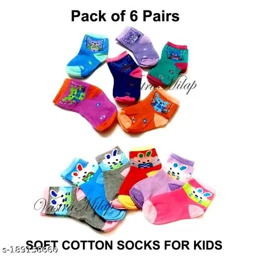 Cotton Socks for Kids, Set of 6 (Multicolor, 0-3 Months)