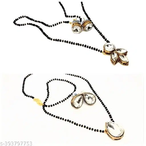 Alloy Mangalsutra With Earring for Women, White, Pack of 2