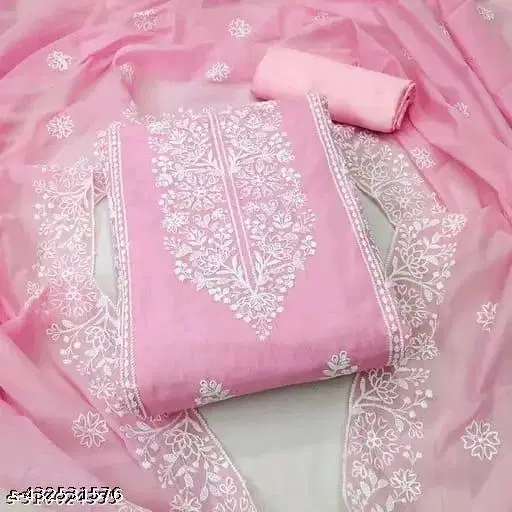 Chanderi Cotton Punjabi/All Over Suits for Women (Pink, Un Stitched)
