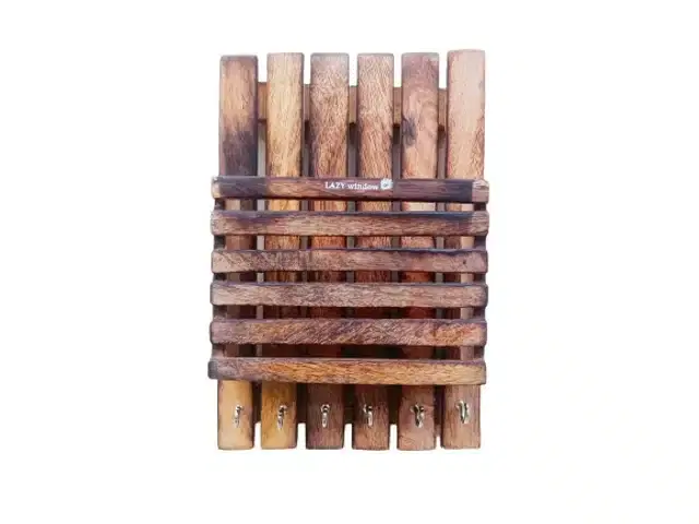 Wooden Handmade Antique Design Key Holder for Home, Brown