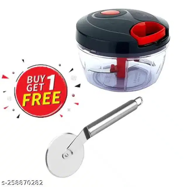 Plastic Manual Vegetable Chopper, 450 ml with Pizza Cutter, Multicolor, Set of 2