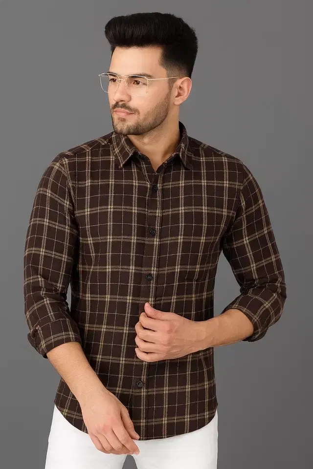 Cotton Blend Shirt for Men (Brown, L)