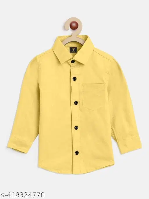 Solid Cotton Blend Long Sleeve Shirt for Boys (Yellow, 5-6 Years)