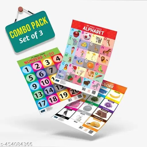 Bookford Publications My Small Chart – Alphabet, Numbers & Colors | Set of 3 Educational Charts for Kids | Fun Learning Tools for Toddlers and Preschoolers