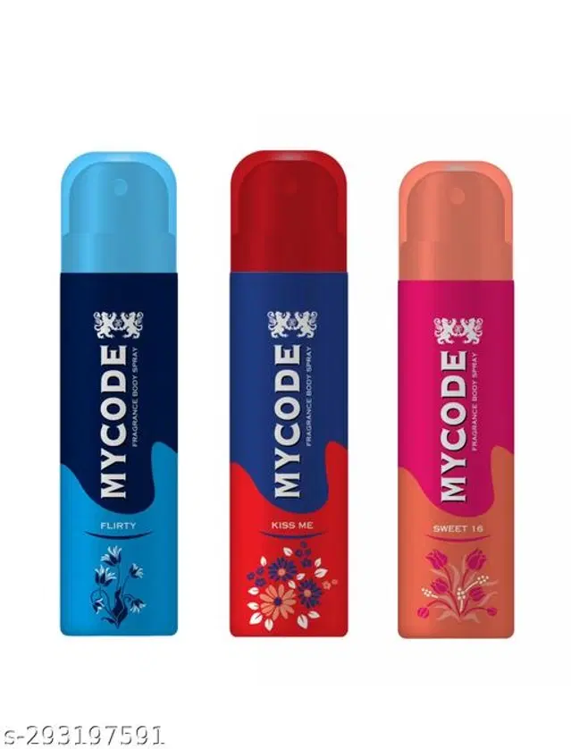Combo of MYCODE Flirty, Kiss Me & Sweet 16 Body Spray for Men, 100 ml, Pack of 3