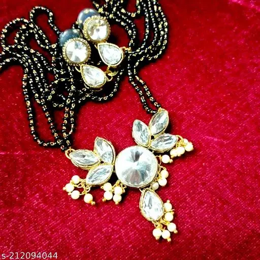 Alloy Mangalsutra With Earring for Women, Black