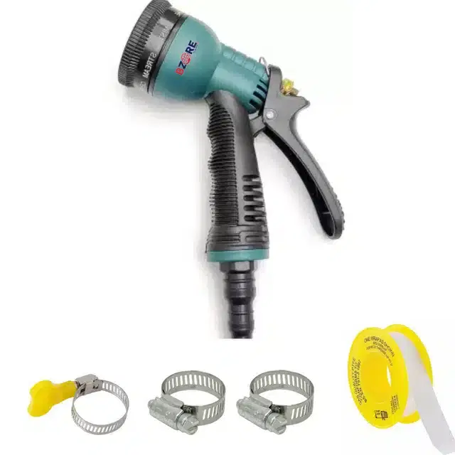 Brass Rod 8 Flow Water Spray Gun with 3 Accessories, Multicolor