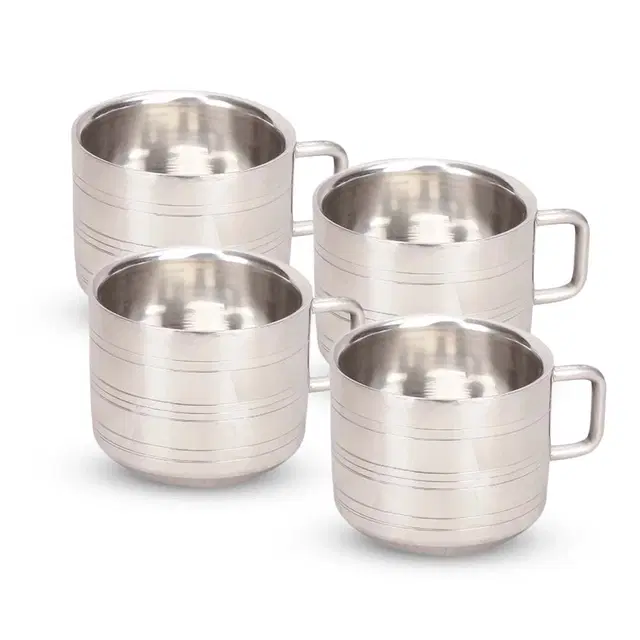 NIVIS 4 Pcs Steel Double Wall Mug, 90 ml