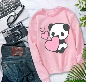 Round Neck Printed Sweatshirt for Women (Pink, M)