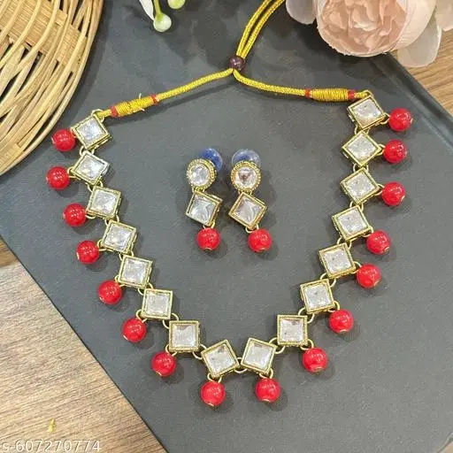 Kundan Necklace  for Women & Girls, Red