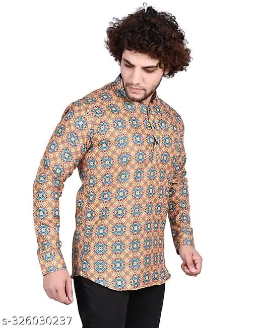 Cotton Blend Printed Short Kurta for Men, Multicolor (M)