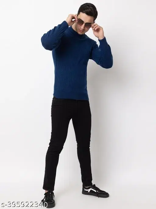 Full Sleeves Sweater for Men (Blue, L)
