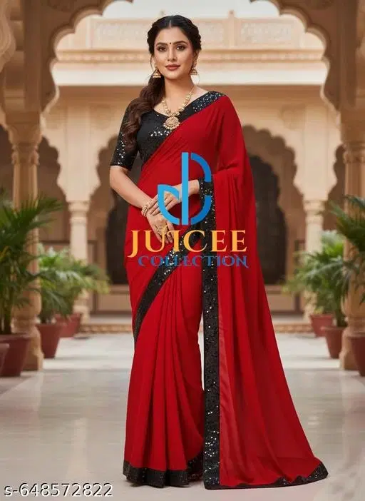 Georgette Saree for Women, Red (5.5 M)