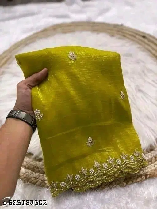 Chinnon Saree for Women, Yellow (5.5 M)