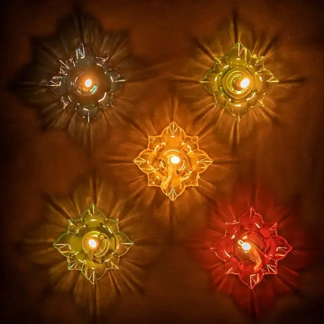 Plastic 3D Shadow Reflection Floating Diwali Diyas, Multicolor, Pack of 12