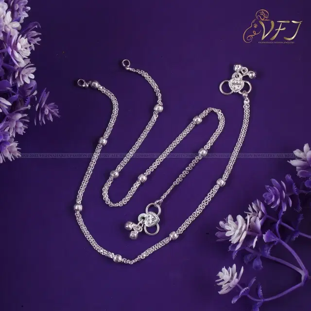 Brass Silver Plated Anklet for Women, Set of 1 (Silver)