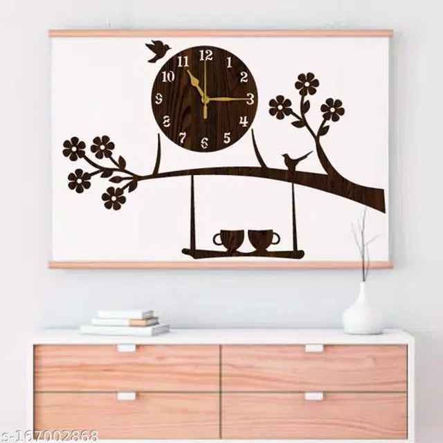 Wooden Wall Clock for Home, Brown