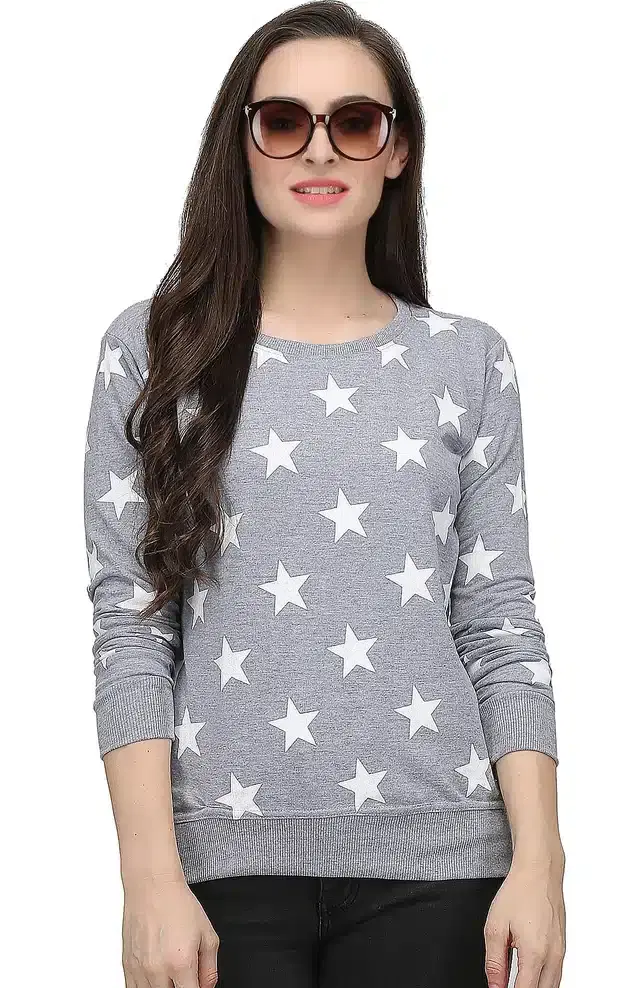 Full Sleeves Printed Sweatshirt for Women (Grey, M)