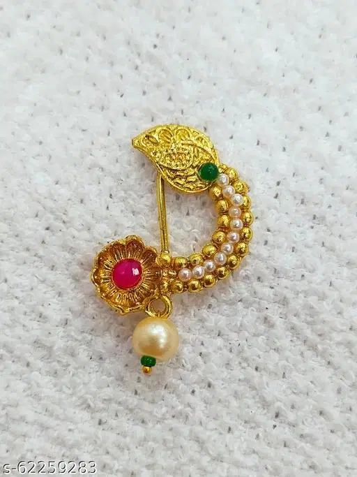Ethnic Nosepins for Women (Green, Free Size)
