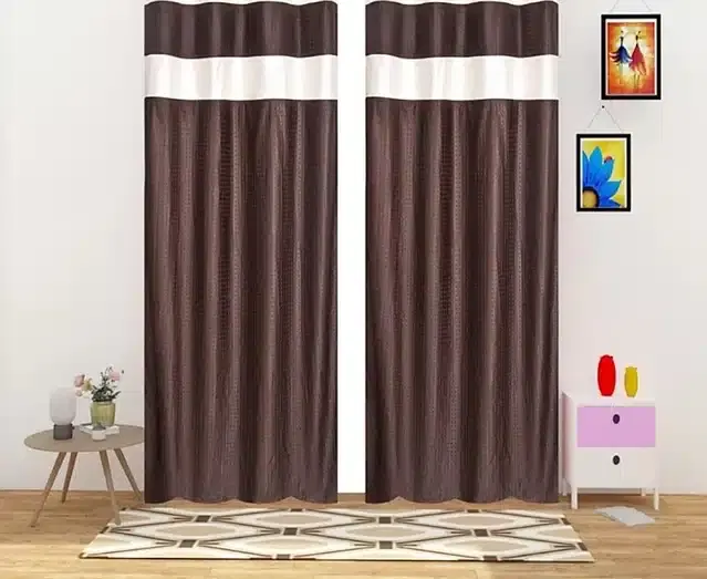 Emboss Door & Window Curtains, Pack of 2, Brown, 5 feet