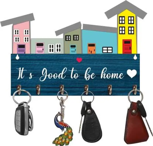 Wood Key Holder, 6 Hooks, Multicolor